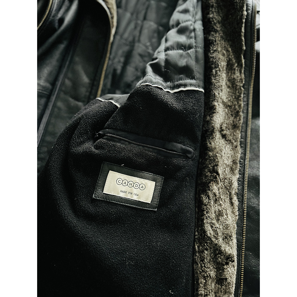 Men's vintage double zip front leather coat - Image 2