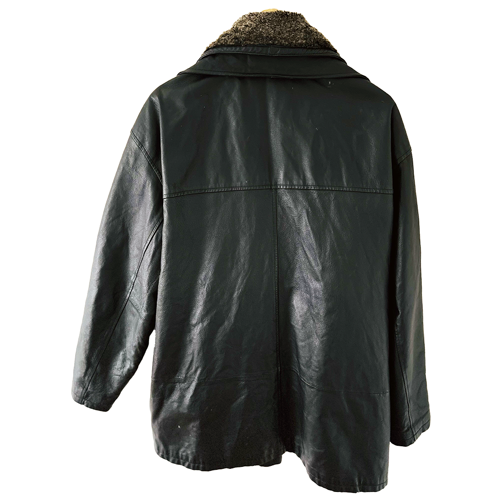 Men's vintage double zip front leather coat - Image 3