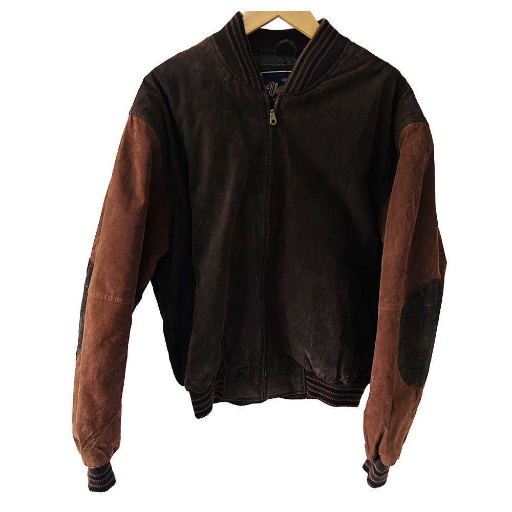 Men's brown suede vintage varsity jacket
