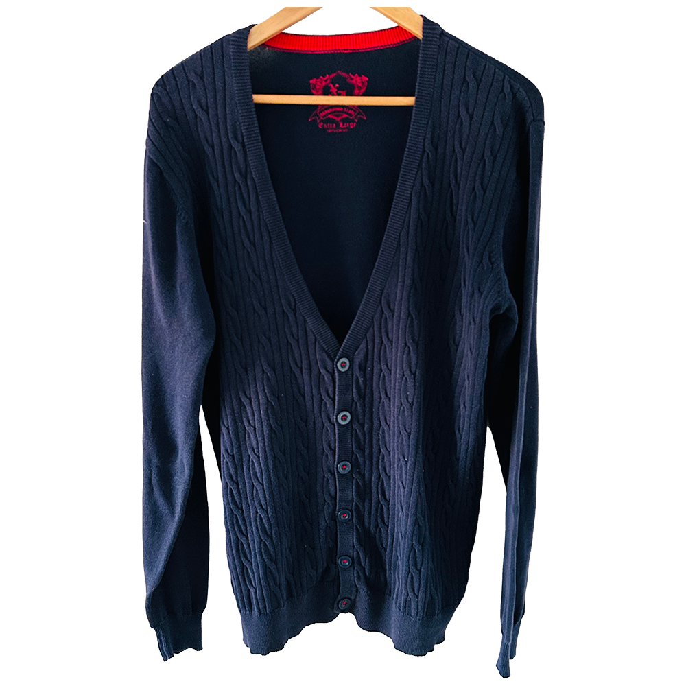 Men's blue Cedarwood state cable knit cardigan