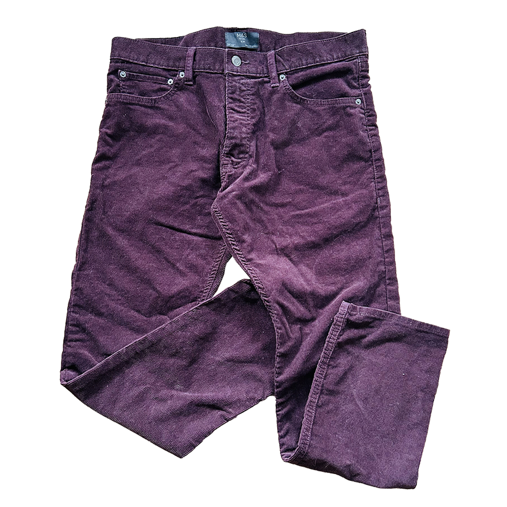 Men's Burgundy cord M&S slim trousers