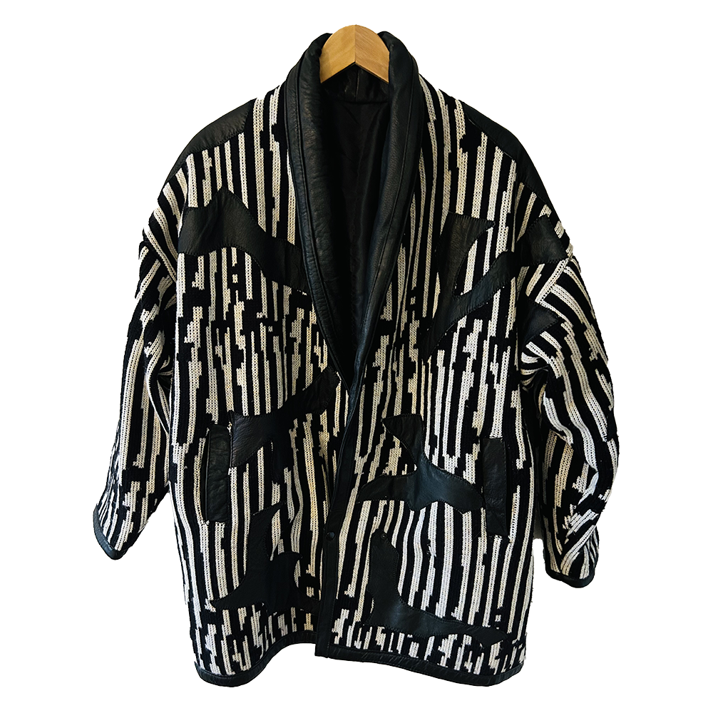 Ladies vintage 80's knitted & leather coat