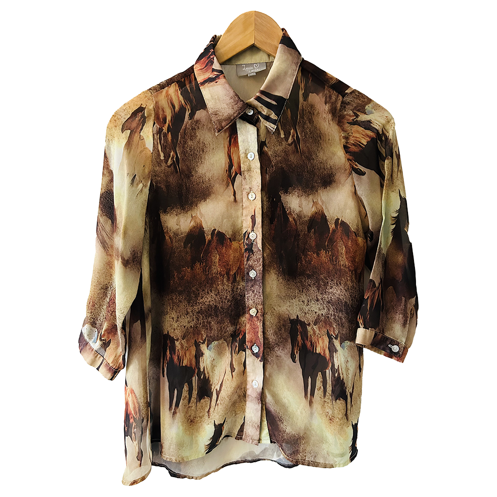 Ladies retro print sheer shirt