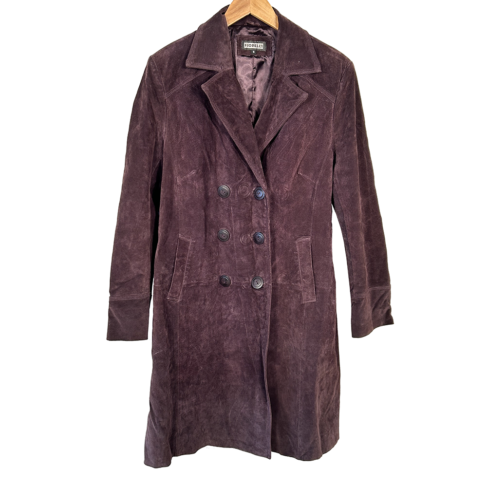 Ladies vintage long purple suede leather coat