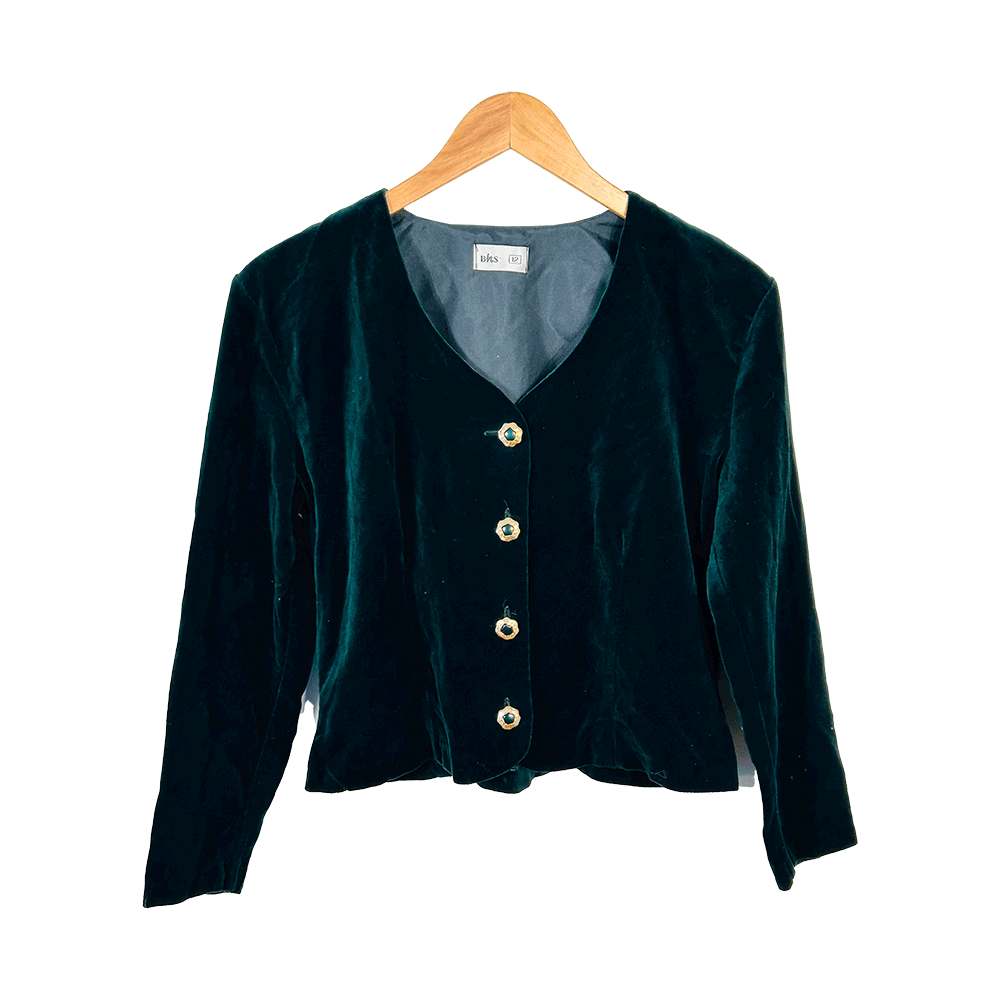 Vintage 80s green velvet BHS blouse