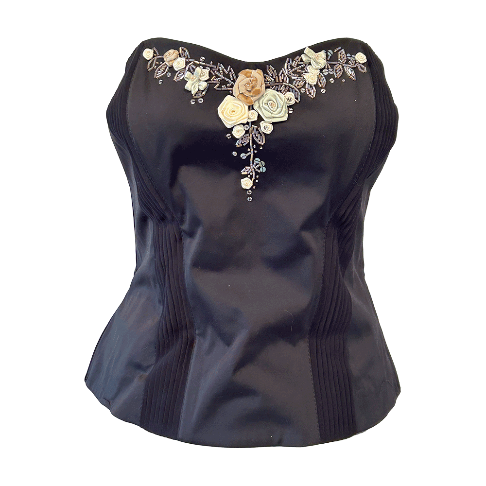 Stunning black bustier top with flowers and beads