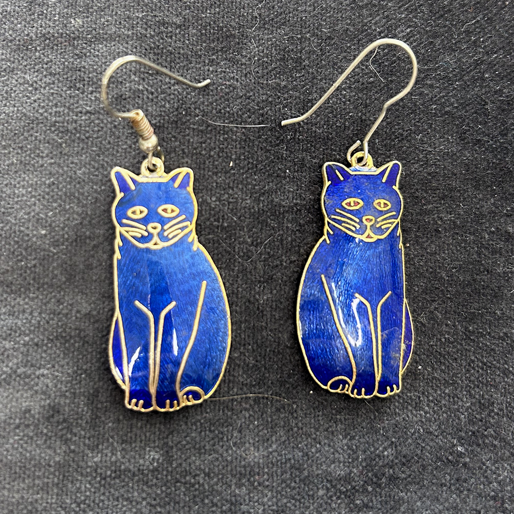Cute blue enamel cat earrings