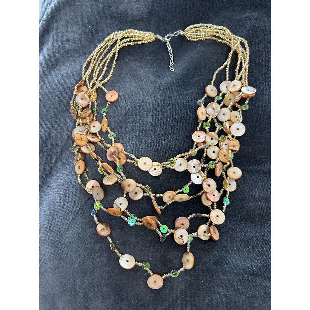 Retro peach coloured multi strand necklace