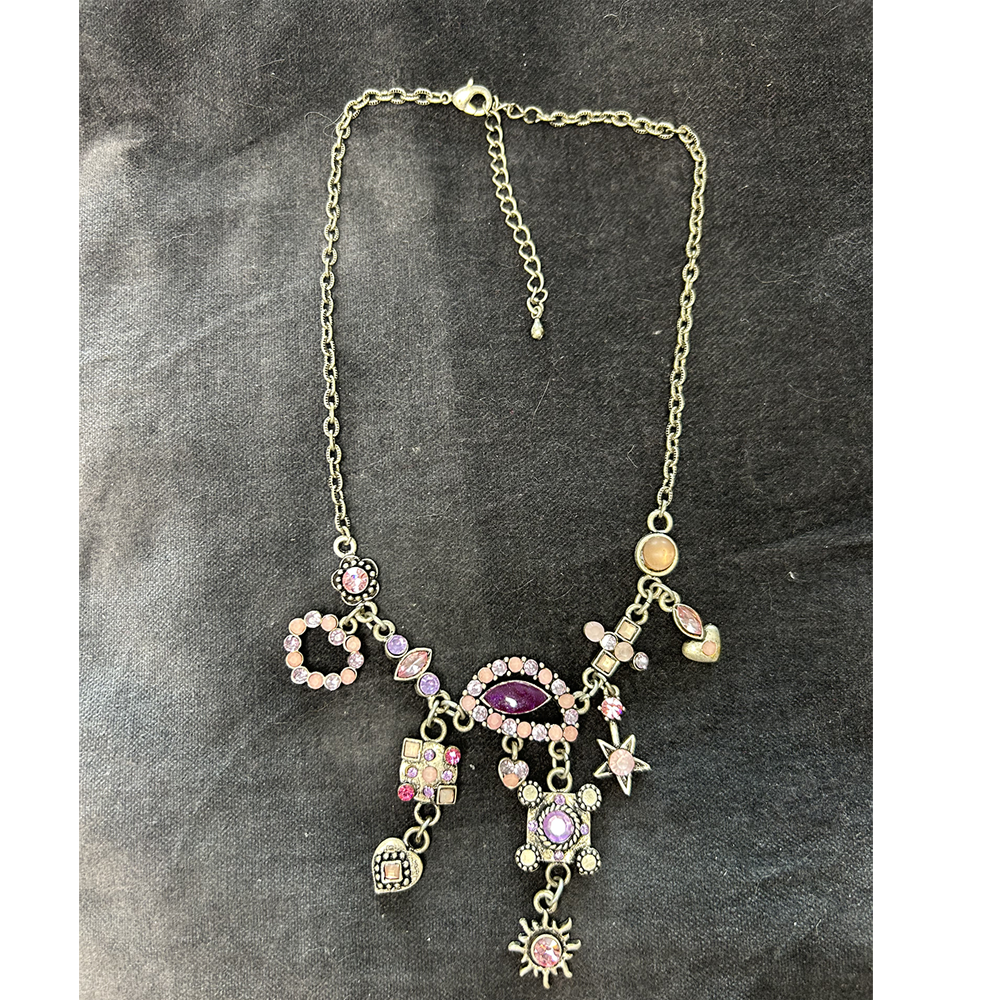 Vintage silver and purple stoned funky necklace
