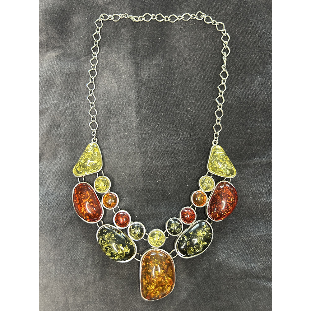 Statement silver and amber necklace