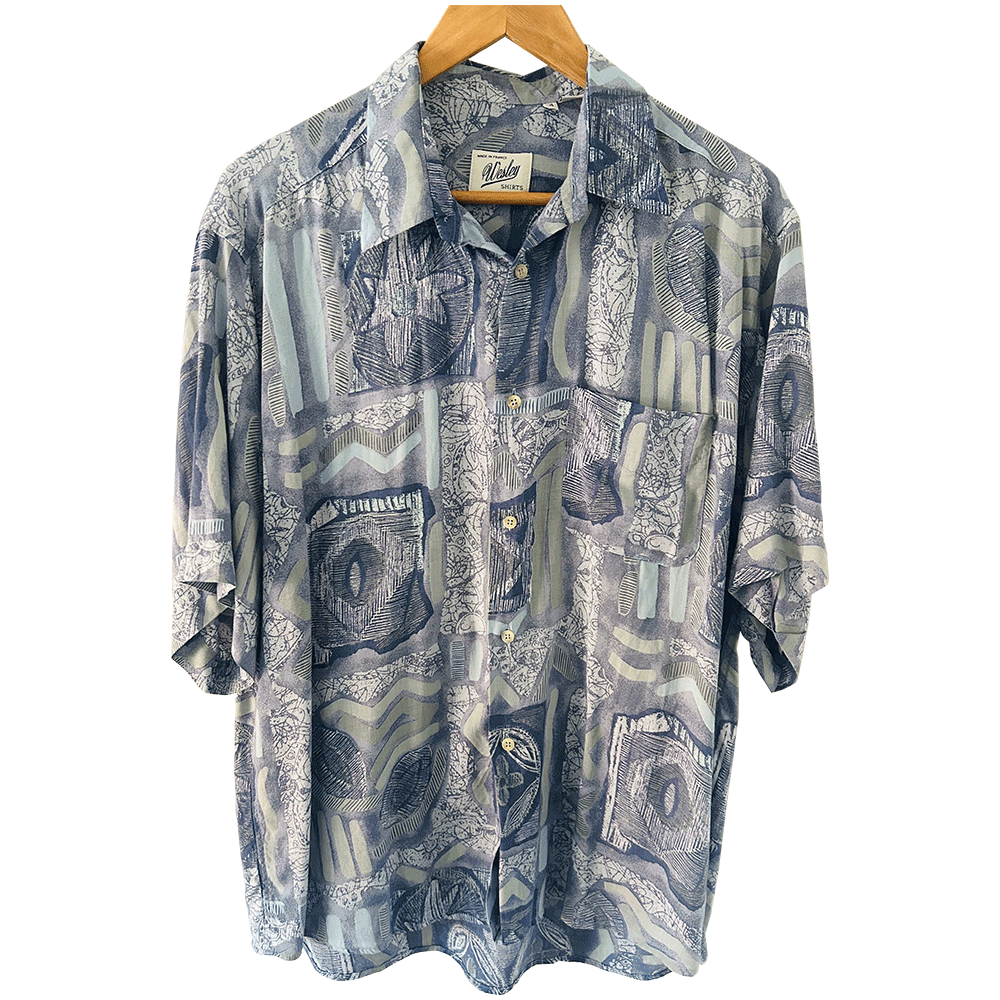 Men's vintage 80s blue print shirt
