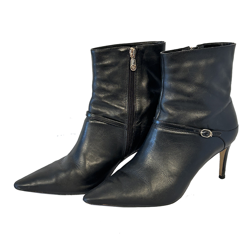 Ladies black leather Dune heeled ankle boots