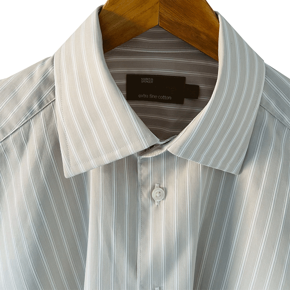 Men's beige stripe formal cotton shirt - Image 2