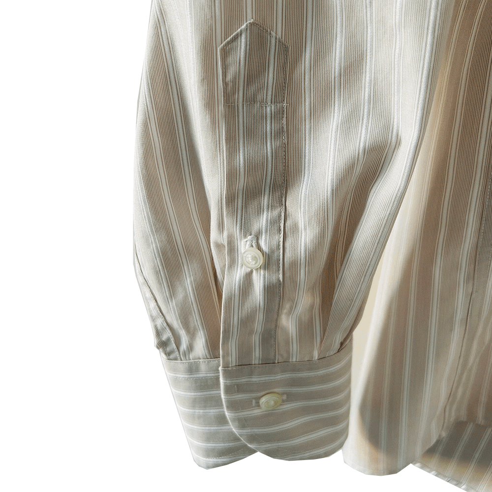 Men's beige stripe formal cotton shirt - Image 3