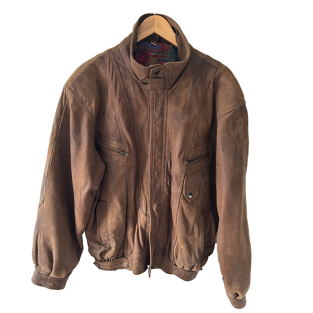 Men's vintage 80s brown leather jacket
