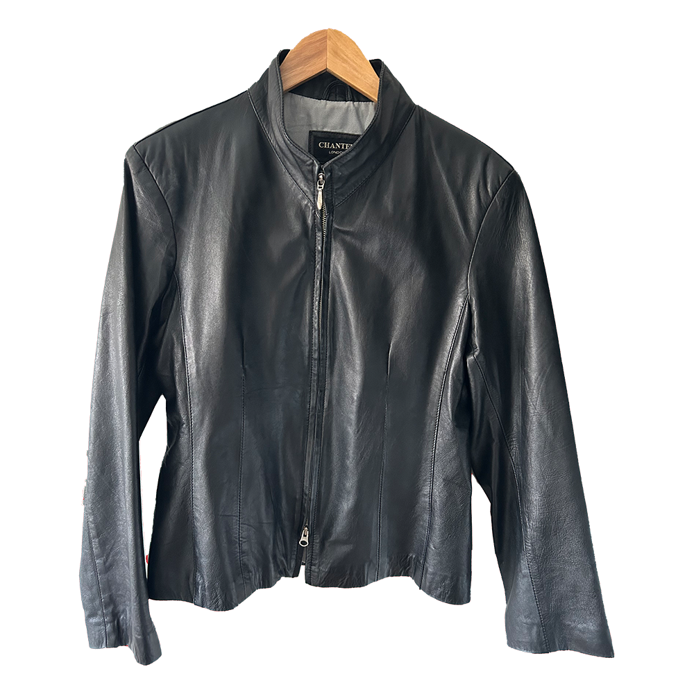 Ladies retro Y2K black leather jacket