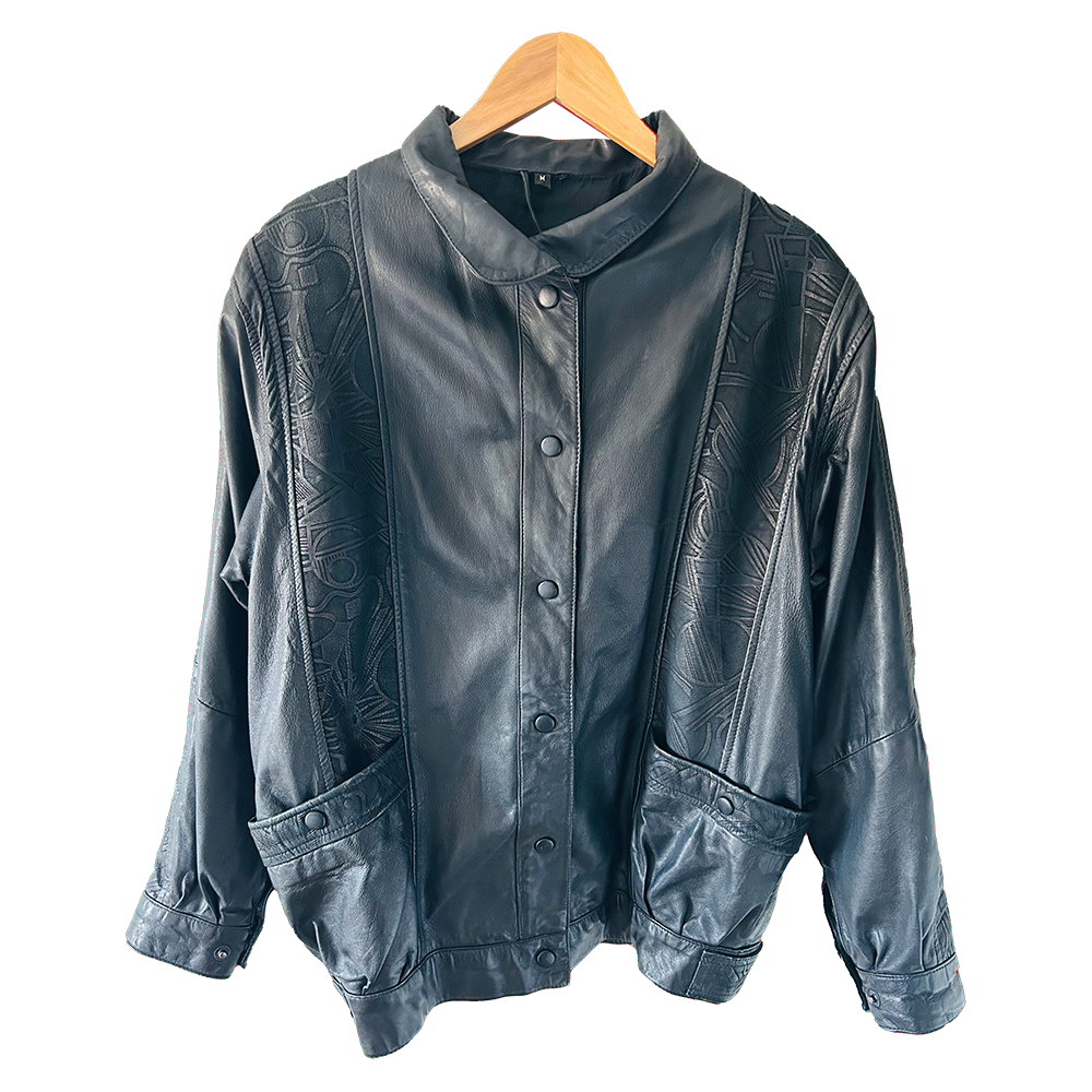 Ladies vintage 80s black leather coat