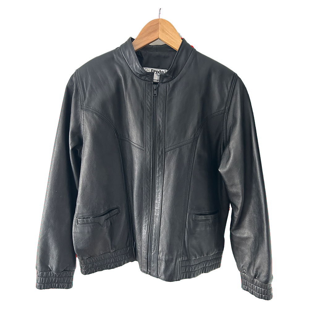 Ladies retro Y2K black leather jacket