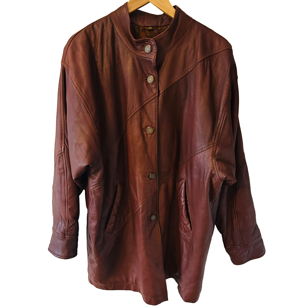 Ladies vintage 80s red/brown leather coat