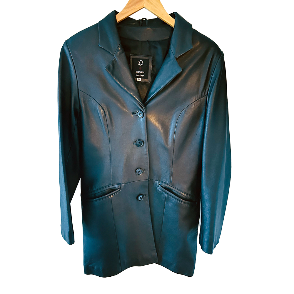 Ladies vintage 70s/80s long black leather jacket