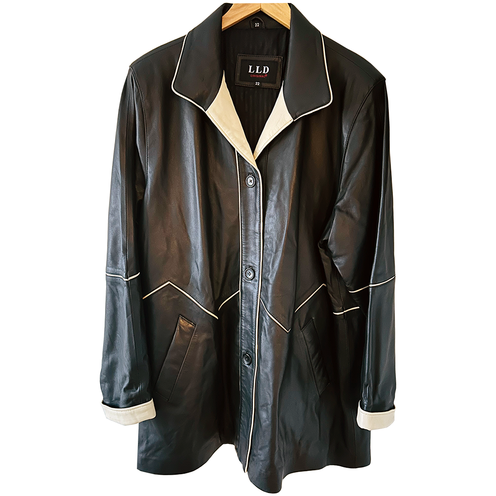 Ladies vintage black/cream long leather coat
