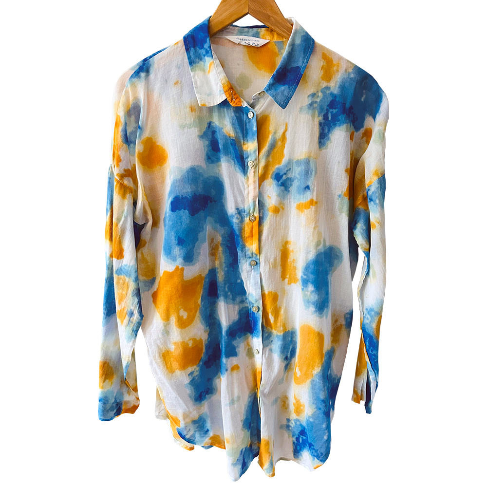 Ladies sheer watercolour print shirt