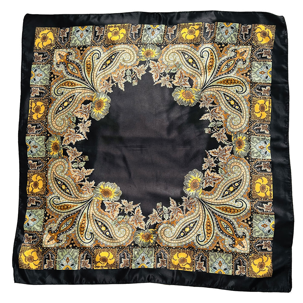 Vintage silky scarf feat. flower and paisley pattern