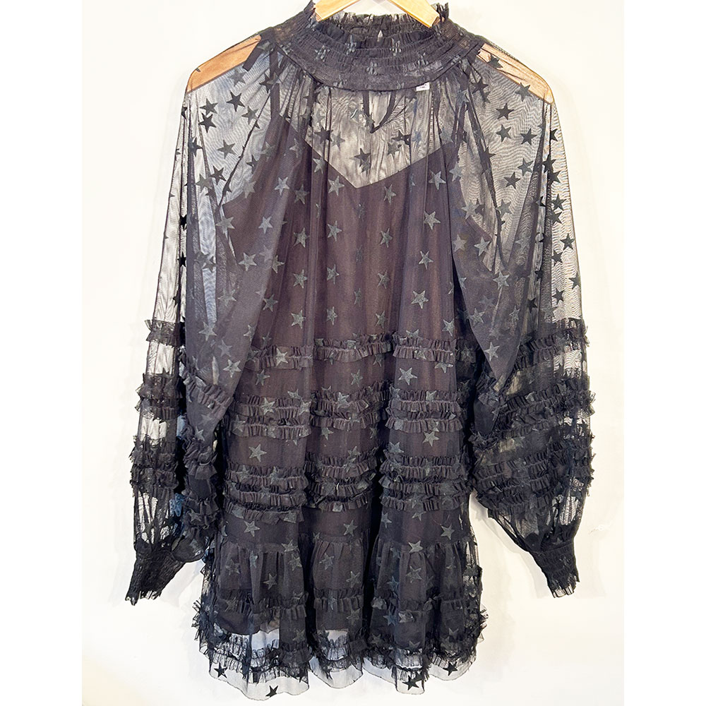 Black sheer stars and ruffles dress