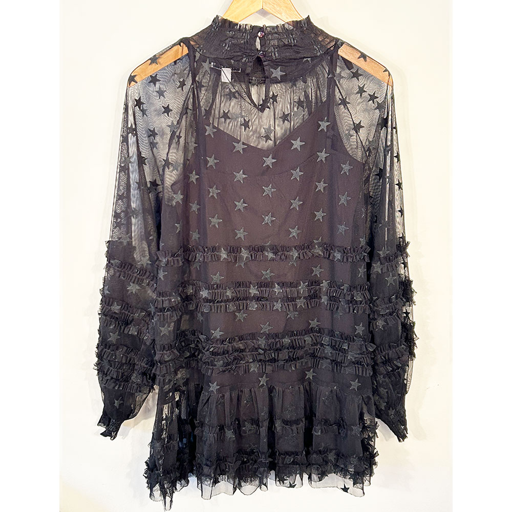 Black sheer stars and ruffles dress - Image 2