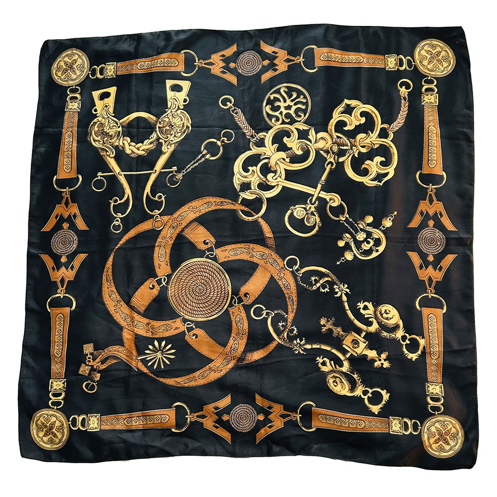 Vintage black and gold silky scarf