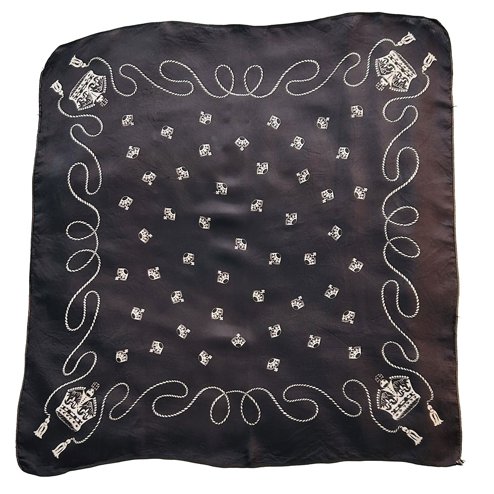 Vintage silky dark brown scarf feat. crowns