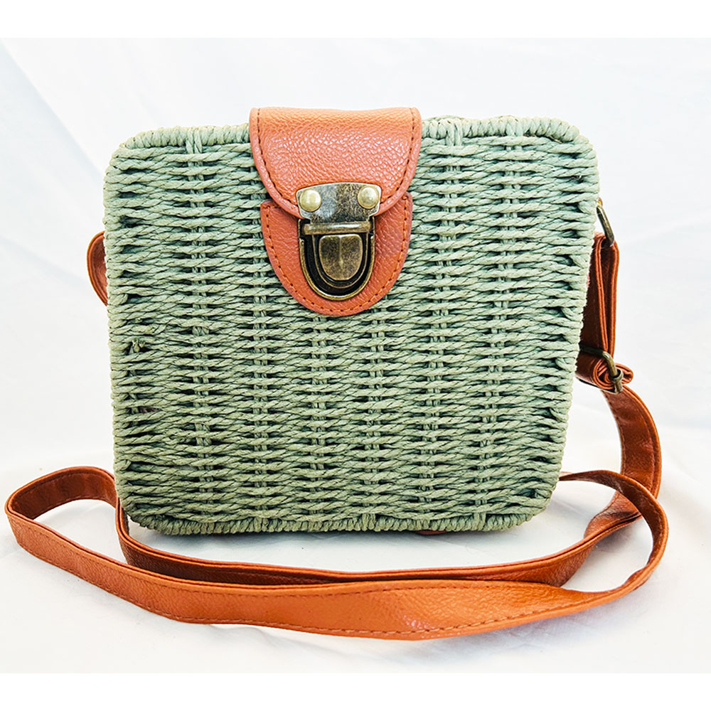 Cute olive green wicker handbag