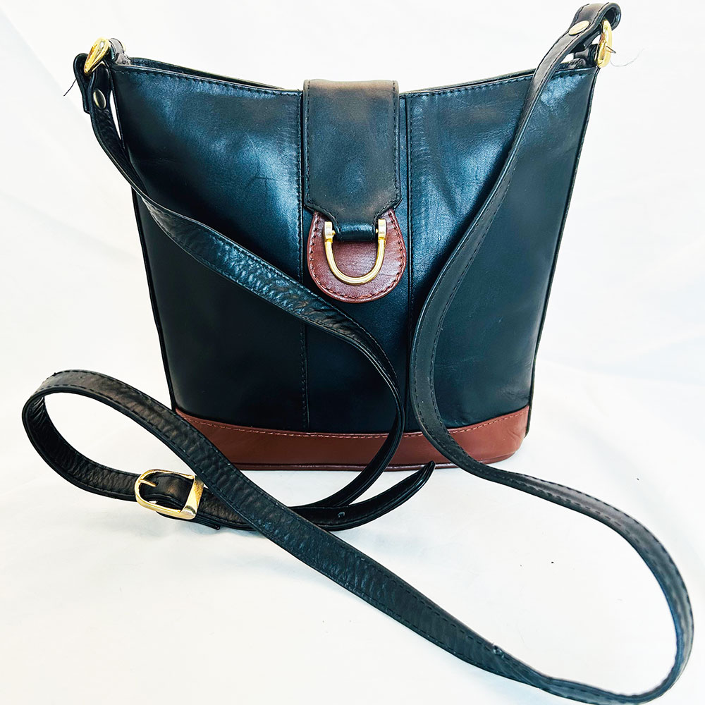 Retro black & brown leather handbag