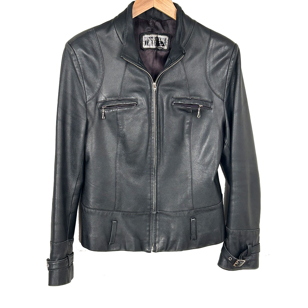 Black Y2K vintage biker style leather jacket