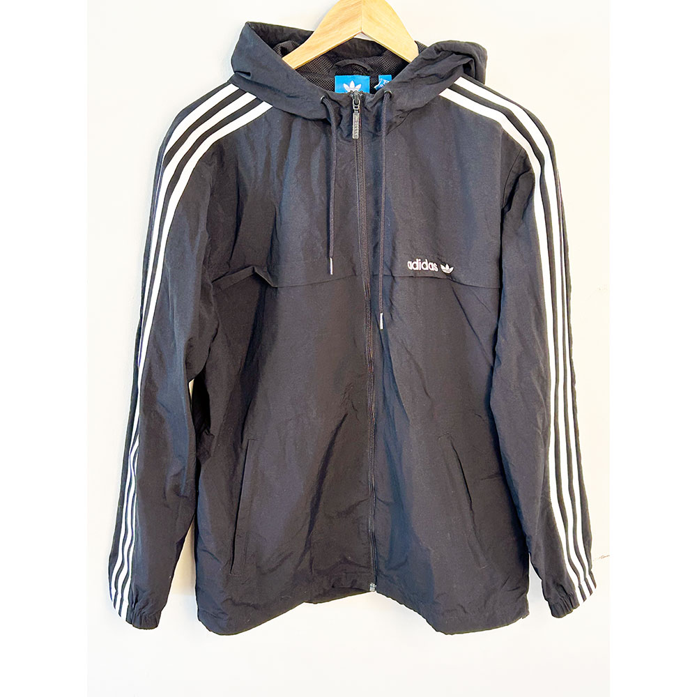 Black Adidas windbreaker jacket with hood