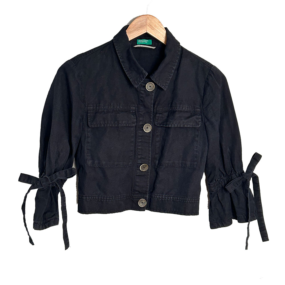 Black Benetton cotton/linen cropped jacket