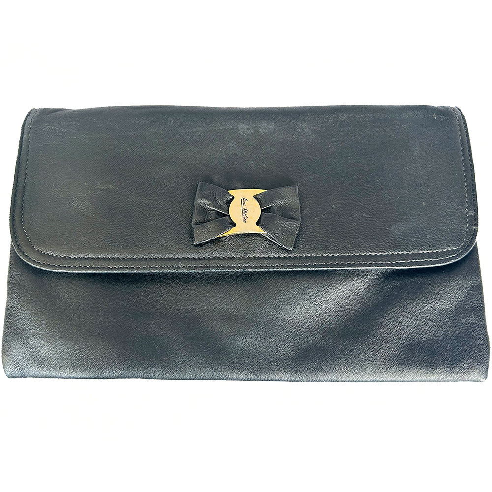 Vintage black leather Jane Shilton clutch bag