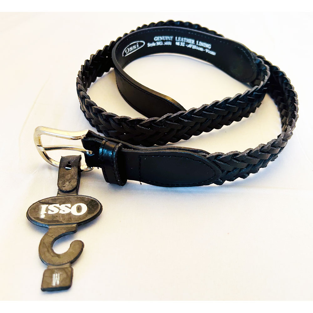 Black leather plaited belt by 'OSSI'