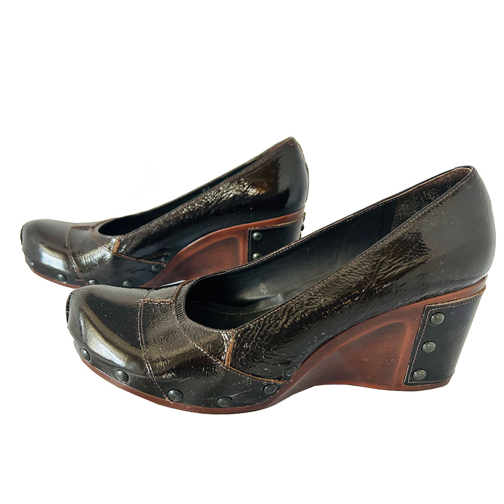 Vintage brown patent leather Clarks wedge shoes - Image 2